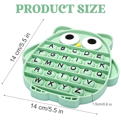 DEARIDAP Fidget Toys for Kids Owl Shaped Silicone Squeeze Sensory Toys Alphabet Bubble Stress Anxiety Relief Relax Tools for Kids Adults School Classroom Gift Party Favors Green - Image 5
