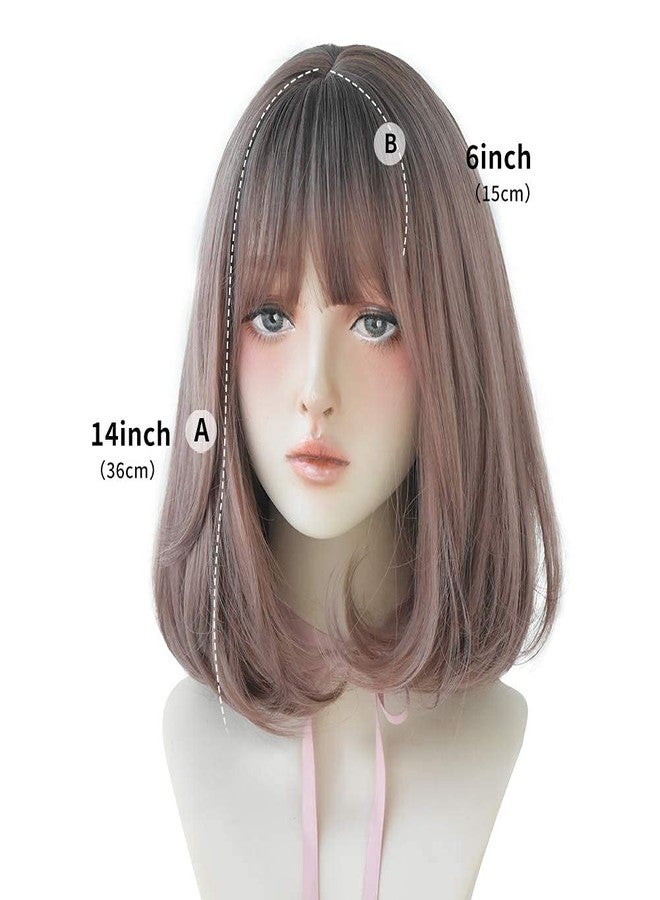 AIKO PRO Korean Fashion 14 Inch Straight Short Wig for Women, Natural Shoulder-Length Straight Synthetic Short Lolita Wigs with Bangs For Cosplay and Daily Wear - Image 3