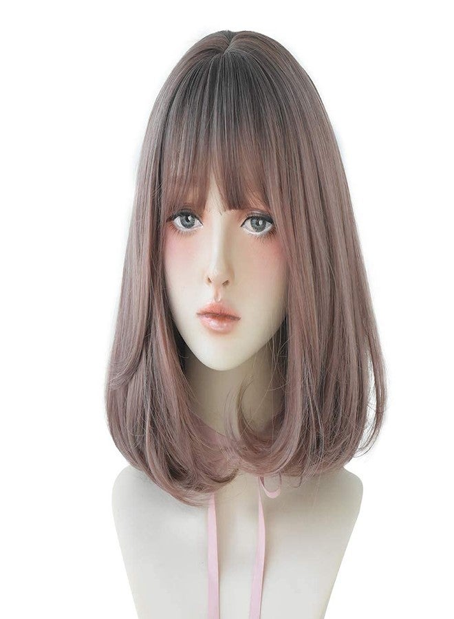 AIKO PRO Korean Fashion 14 Inch Straight Short Wig for Women, Natural Shoulder-Length Straight Synthetic Short Lolita Wigs with Bangs For Cosplay and Daily Wear - Image 1