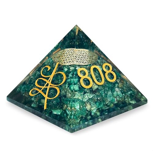 Solava Green Aventurine Angelic Crystal Pyramid With Angel Symbol And Angel Number 808 520 741 For Vastu Good Luck Prosperity Positivity Money Fame And Reiki Healing - Image 1