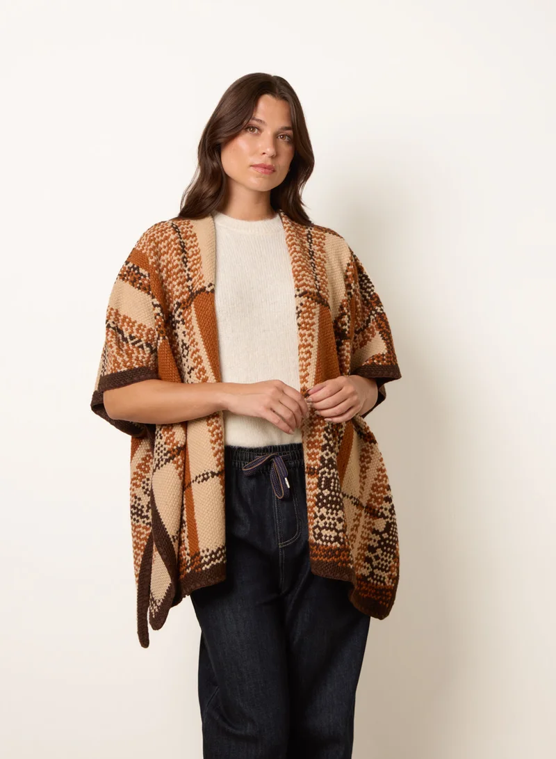 Blue Vanilla Geometric Patchwork Poncho