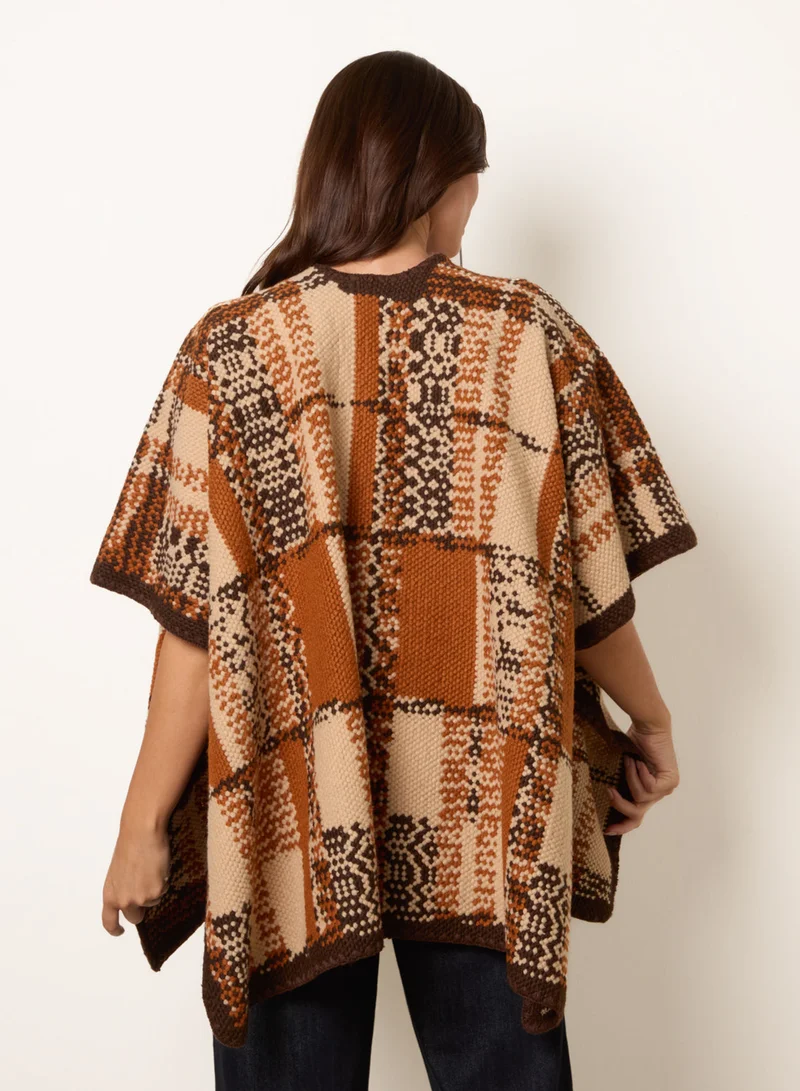 Blue Vanilla Geometric Patchwork Poncho