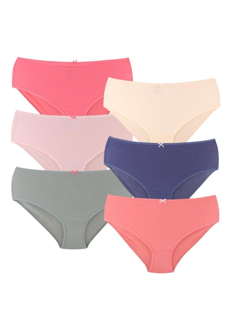 Karma Pack of 6 Plain Color Midi Brief Cotton Panties for Women