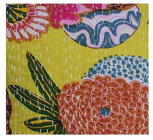 BOHEKANT Cotton Kantha Cushion Cover Hand Stitched Embroidery Decorative Printed Pillow Cover Square Shape Indian 16X16 Inches Boho Cushion06 2 - Image 2
