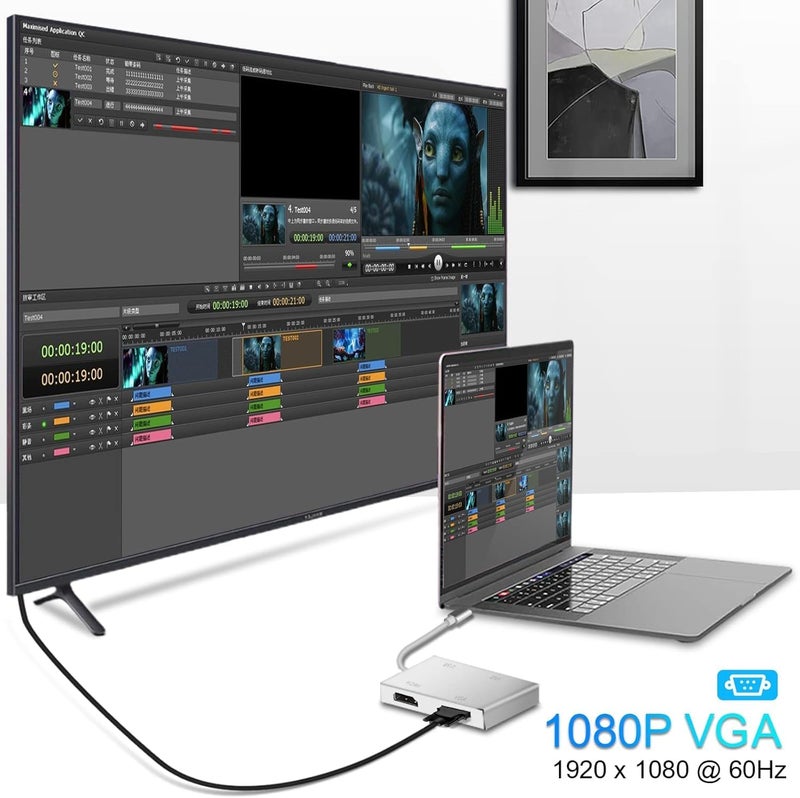 Microware Multiport 4-in-1 USB Type-C to VGA/DVI/HDMI/USB Port Adapter Converter Cable - Image 3