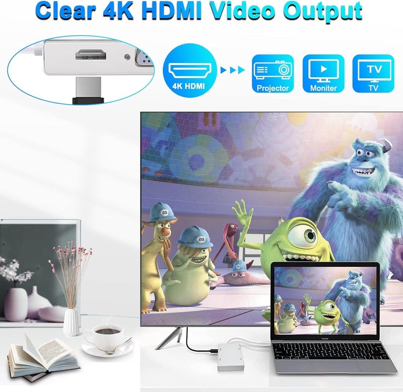 Microware Multiport 4-in-1 USB Type-C to VGA/DVI/HDMI/USB Port Adapter Converter Cable - Image 5