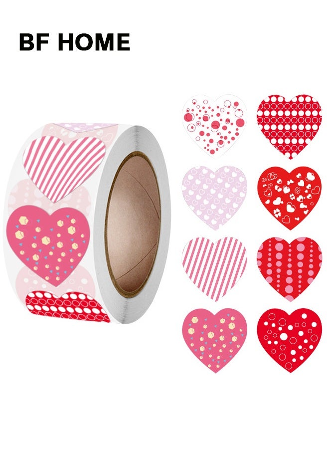 BF HOME Heart Sticker Labels - 500 Pcs - 1 Inch - 8 Cute Designs - for Gift Wrapping, Scrapbooking, Decoration, DIY Crafts - Image 1