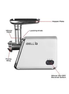 iBELL iBELL Stainless Steel Mt1750Y Meat Grinder, 1800W, Heavy Duty Mincer Machine For Mincing/Chopping Meat, Keema/Sausage/Kebab Maker (Silver)  - Image 3