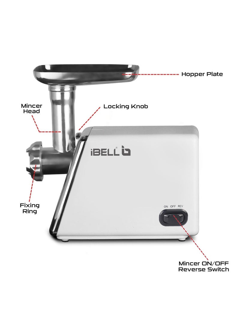 iBELL iBELL Stainless Steel Mt1750Y Meat Grinder, 1800W, Heavy Duty Mincer Machine For Mincing/Chopping Meat, Keema/Sausage/Kebab Maker (Silver)  - Image 3