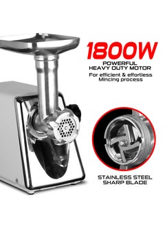 iBELL iBELL Stainless Steel Mt1750Y Meat Grinder, 1800W, Heavy Duty Mincer Machine For Mincing/Chopping Meat, Keema/Sausage/Kebab Maker (Silver)  - Image 4