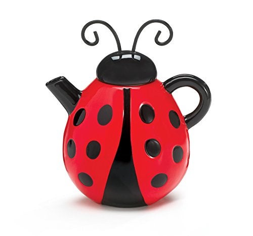Burton Lucky Lady Teapot, Ladybug Shape, 19 Ounces, Red, Ceramic, Metal Lid - Image 5