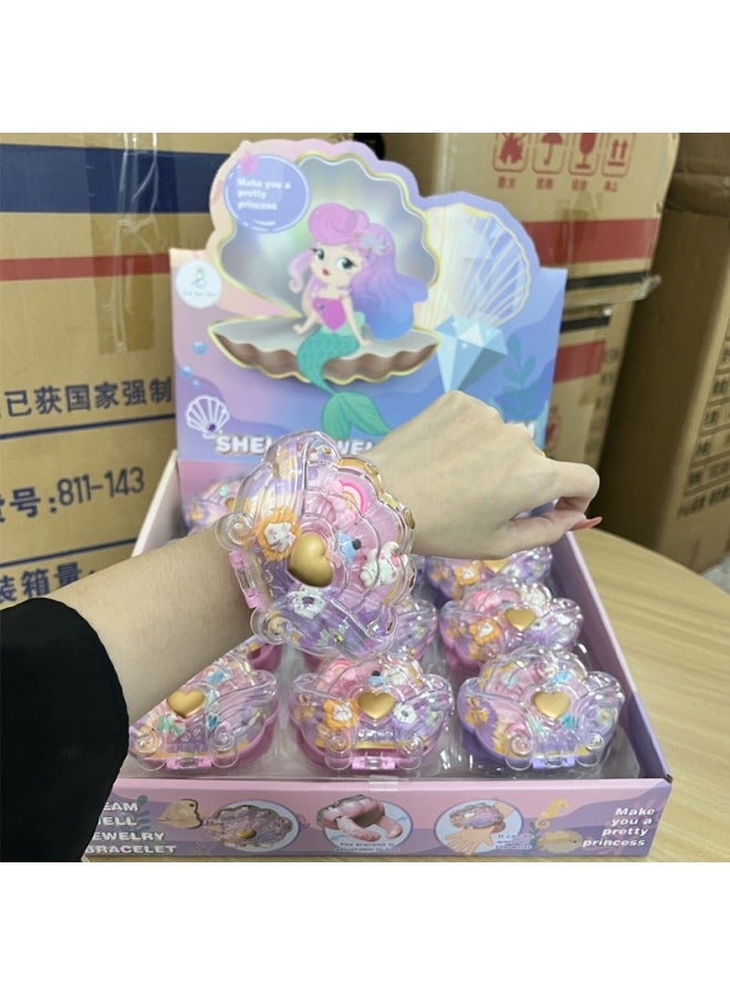 Girls Princess Shell Bracelet Jewelry Box Play Toys Simulation Mermaid Ring Jewelry Treasure Box Toys-Colour:Mermaid Ring Bracelet (12 Pieces In A Display Box) - Image 2