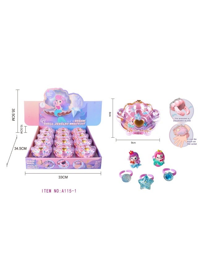 Girls Princess Shell Bracelet Jewelry Box Play Toys Simulation Mermaid Ring Jewelry Treasure Box Toys-Colour:Mermaid Ring Bracelet (12 Pieces In A Display Box) - Image 1