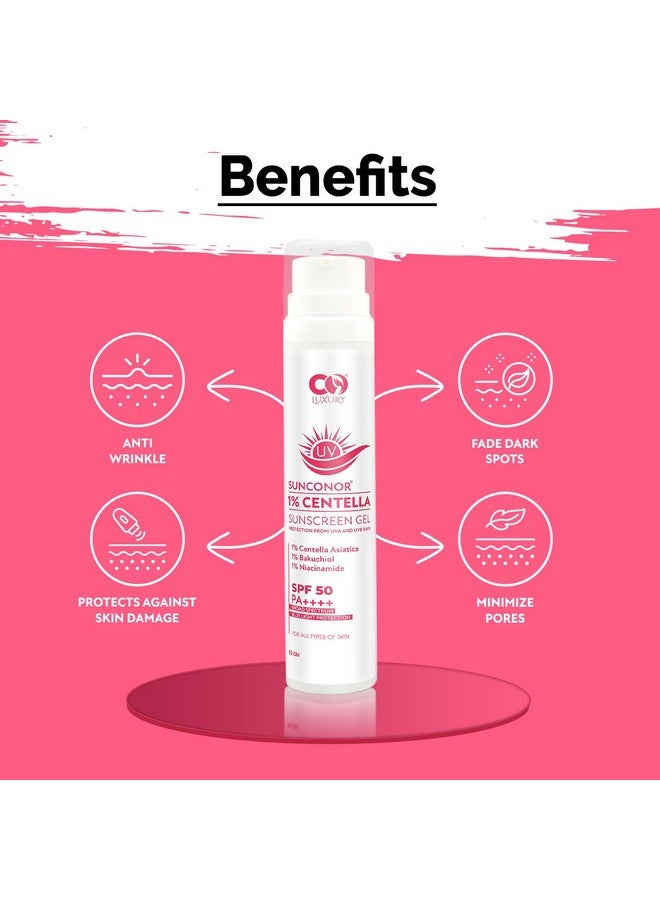 CO LUXURY Centella & Niacinamide Sunscreen SPF 50 PA++++ | Lightweight, Water-Resistant Gel for Oily & Acne-Prone Skin | No White Cast, Controls Oil | 50gm for Men & Women - Image 3