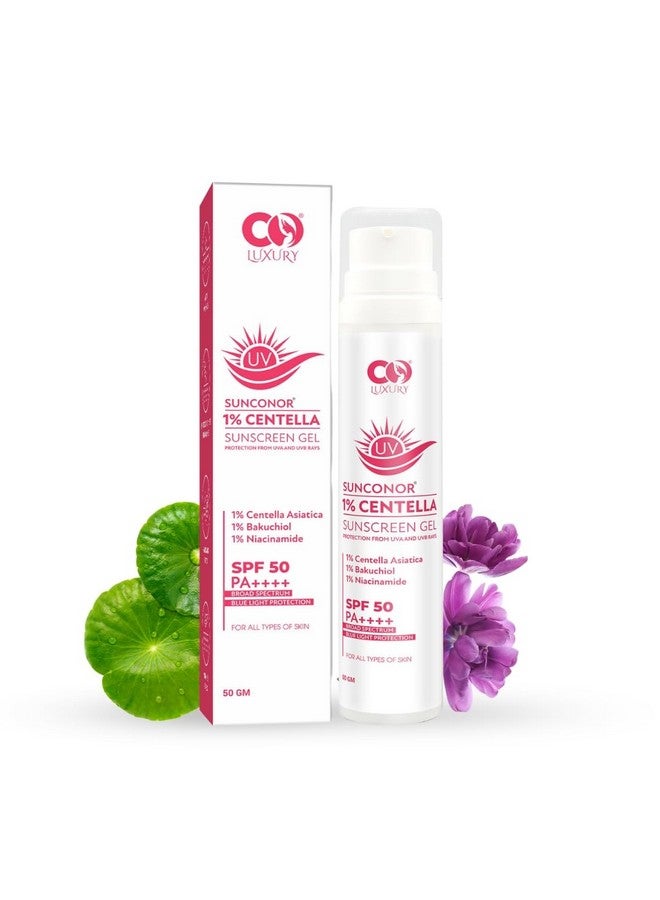 CO LUXURY Centella & Niacinamide Sunscreen SPF 50 PA++++ | Lightweight, Water-Resistant Gel for Oily & Acne-Prone Skin | No White Cast, Controls Oil | 50gm for Men & Women - Image 1