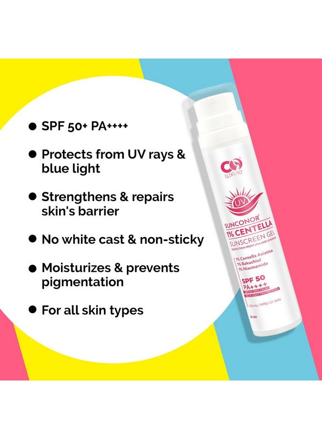 CO LUXURY Centella & Niacinamide Sunscreen SPF 50 PA++++ | Lightweight, Water-Resistant Gel for Oily & Acne-Prone Skin | No White Cast, Controls Oil | 50gm for Men & Women - Image 5