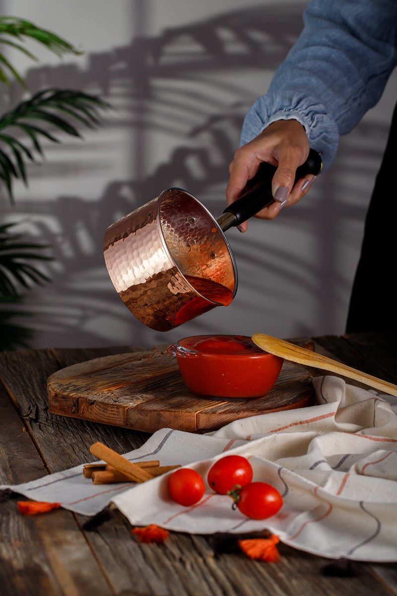 DEMMEX Copper Saucepan 1mm Thick Solid Uncoated Copper Wooden Handle Tin Lined 100 Handmade in Turkey 08 Quarts5x27