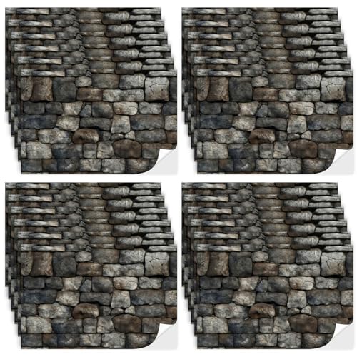 Flutesan 12 Pcs Miniature Dollhouse Wallpaper and Flooring Peel and Stick Mini DIY Self Adhesive Dollhouse Accessories 827 x 1169 Inch Stone Pattern - Image 1