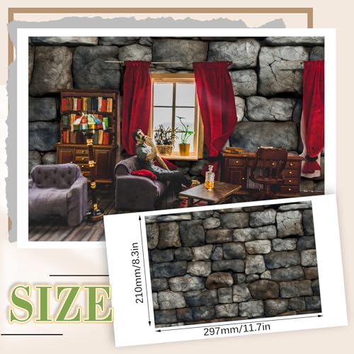 Flutesan 12 Pcs Miniature Dollhouse Wallpaper and Flooring Peel and Stick Mini DIY Self Adhesive Dollhouse Accessories 827 x 1169 Inch Stone Pattern - Image 5