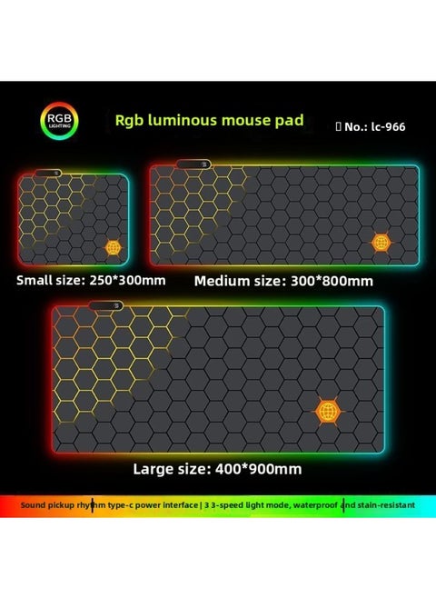 RGB Luminous Mouse Pad Computer Keyboard Hand-held Desktop Pad Oversized Game E-sports Pad Thickened Internet Cafe Table Pad-Color:250*300mm-Pattern:Upgraded Version Of Pickup Rhythm-lc966