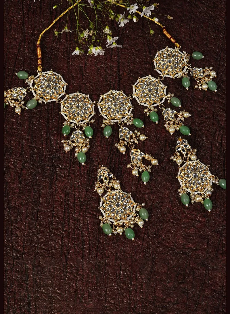 SOHI Gold Plated Kundan & Beads Necklace and Earrings Set