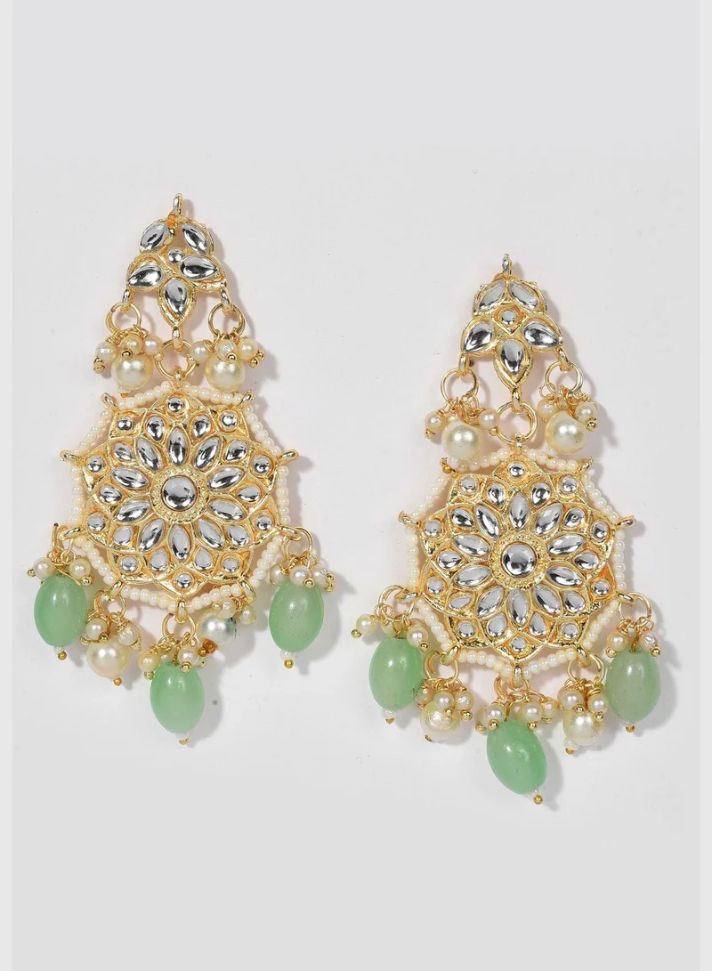 SOHI Gold Plated Kundan & Beads Necklace and Earrings Set