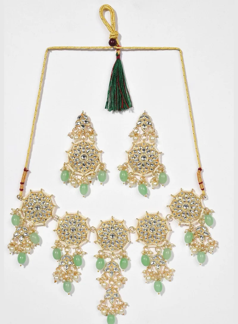 SOHI Gold Plated Kundan & Beads Necklace and Earrings Set