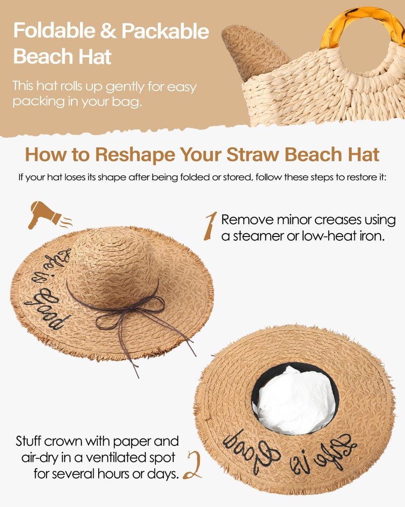 Loiyadn Sun Hats for Women Beach Hats for Women Packable Foldable Wide Brim Womens Sun Hat UPF 80+ - Khaki - Image 4
