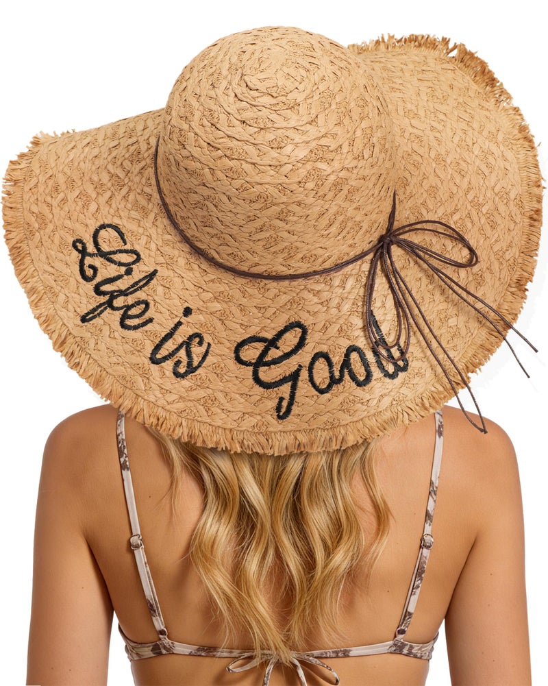 Loiyadn Sun Hats for Women Beach Hats for Women Packable Foldable Wide Brim Womens Sun Hat UPF 80+ - Khaki - Image 2