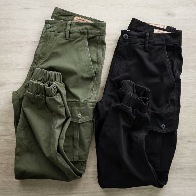 New Outdoor Wear-resistant Special Forces Training Pants Retro Cotton Antique Wash Black Loose Sports Cropped Pants Black - Image 5