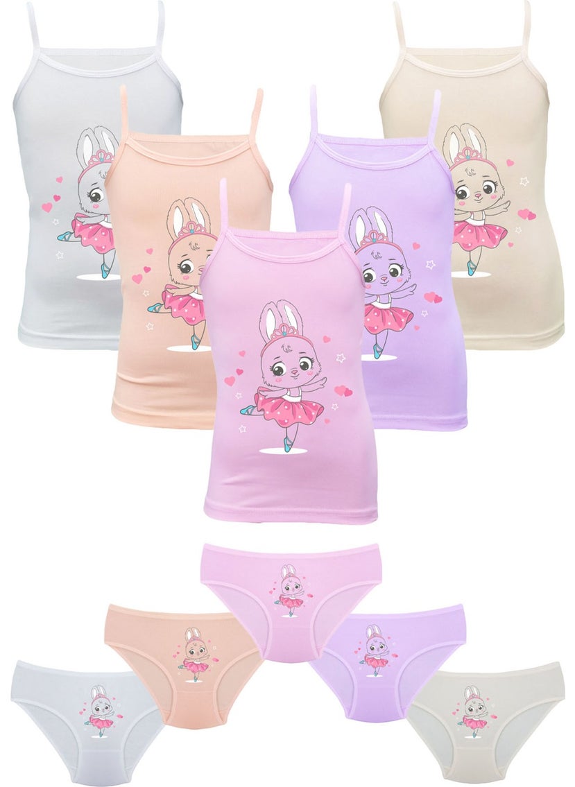 Onurel - Girls 5-Pack Rabbit Printed Lycra Cotton Undershirt Panties Set - Image 1