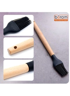 Beram Silicone Basting Barbecue Brush with Wooden Handle, Heat-Resistant, Non-Shedding Bristles for Grilling, Baking, and Cooking, Durable, Easy to Clean, Perfect for Oils, Marinades, Sauces, and Pastries, Black  - Image 2