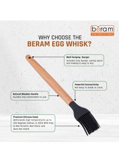 Beram Silicone Basting Barbecue Brush with Wooden Handle, Heat-Resistant, Non-Shedding Bristles for Grilling, Baking, and Cooking, Durable, Easy to Clean, Perfect for Oils, Marinades, Sauces, and Pastries, Black  - Image 5