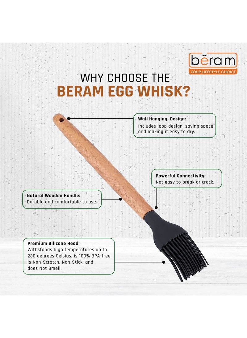 Beram - Silicone Basting Barbecue Brush with Wooden Handle, Heat-Resistant, Non-Shedding Bristles for Grilling, Baking, and Cooking, Durable, Easy to Clean, Perfect for Oils, Marinades, Sauces, and Pastries, Black - Image 1