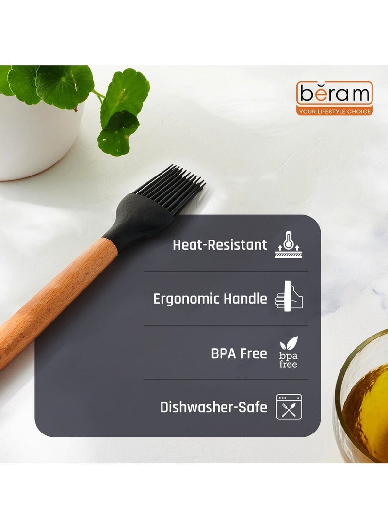 Beram Silicone Basting Barbecue Brush with Wooden Handle, Heat-Resistant, Non-Shedding Bristles for Grilling, Baking, and Cooking, Durable, Easy to Clean, Perfect for Oils, Marinades, Sauces, and Pastries, Black - Image 3