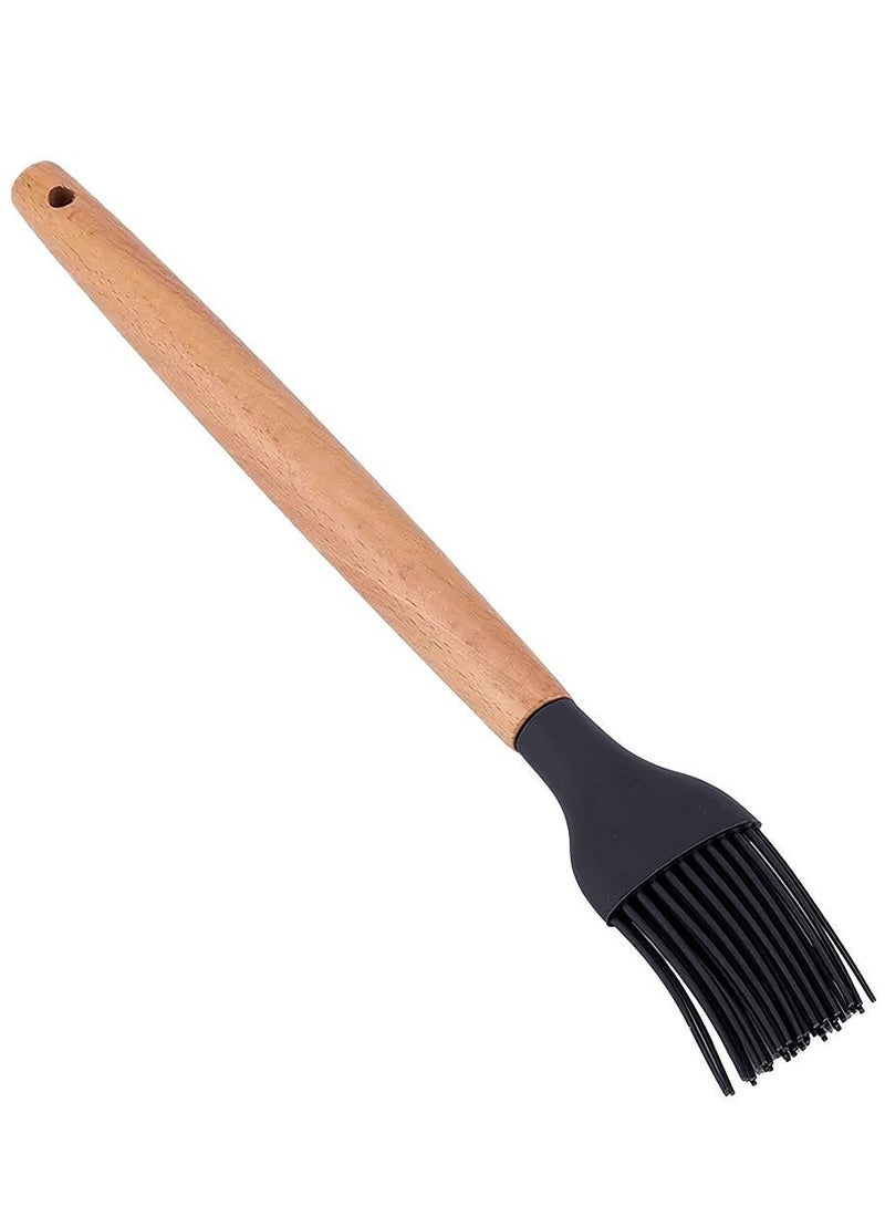 Beram Silicone Basting Barbecue Brush with Wooden Handle, Heat-Resistant, Non-Shedding Bristles for Grilling, Baking, and Cooking, Durable, Easy to Clean, Perfect for Oils, Marinades, Sauces, and Pastries, Black - Image 1