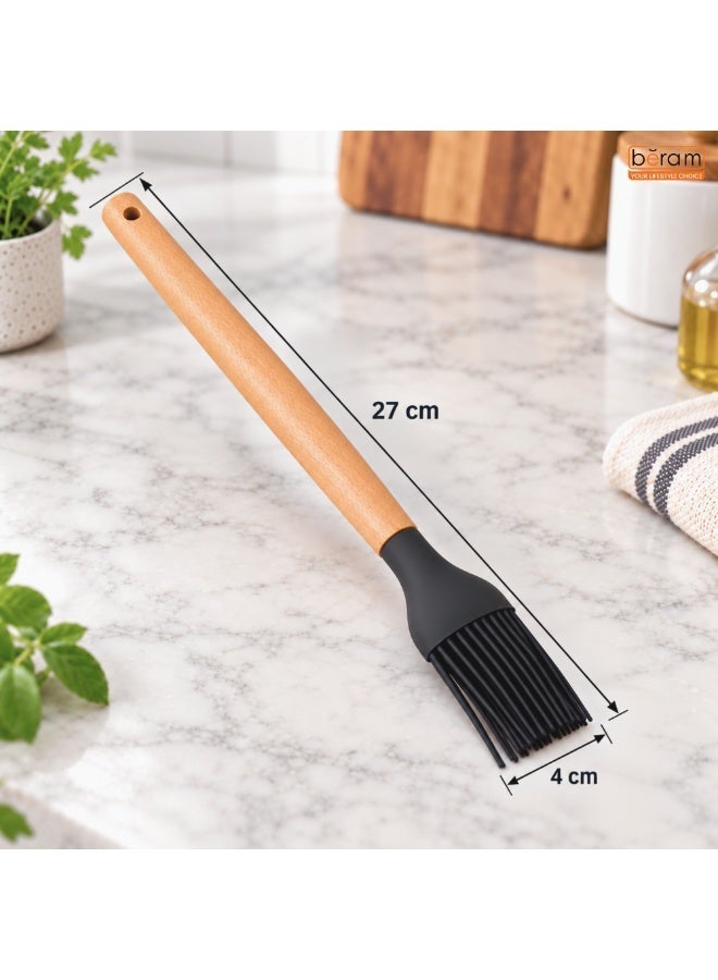 BERAM Silicone Basting Brush with Wooden Handle, 27 cm Heat Resistant Pastry Brush with Flexible Silicone Bristles, Cooking Oil Brush for Baking, BBQ, Grilling, Roasting, Marinades & Sauces, Black - Image 2