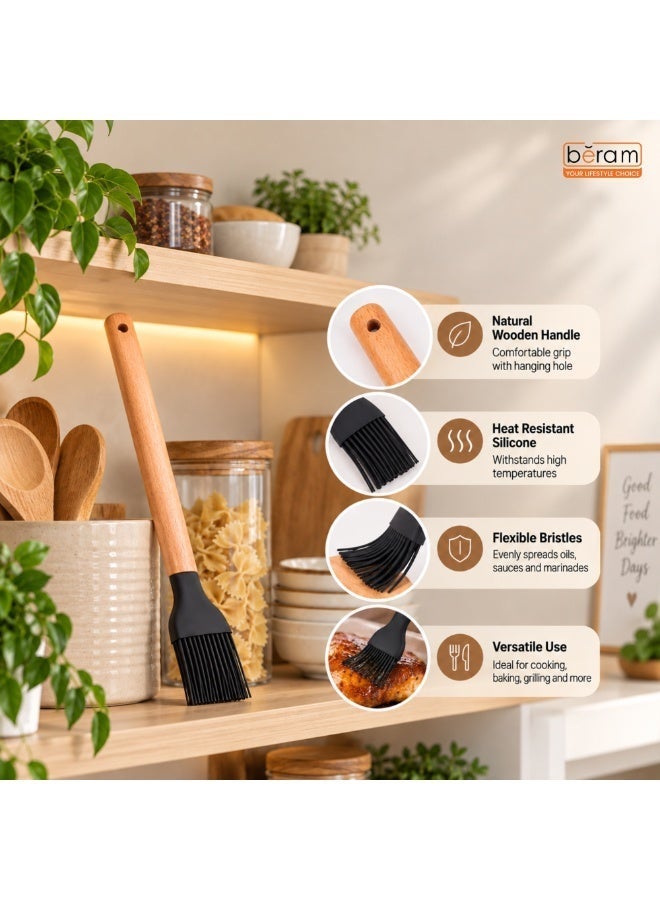 BERAM Silicone Basting Brush with Wooden Handle, 27 cm Heat Resistant Pastry Brush with Flexible Silicone Bristles, Cooking Oil Brush for Baking, BBQ, Grilling, Roasting, Marinades & Sauces, Black - Image 3