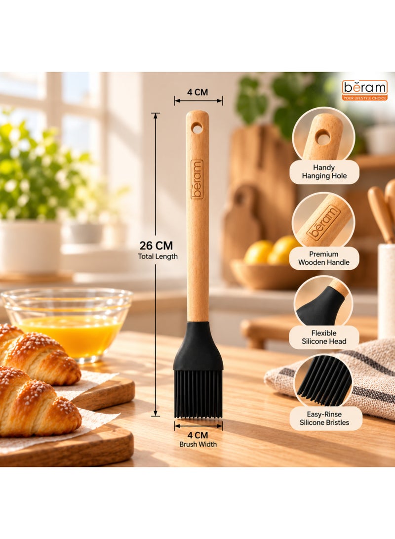 BERAM Silicone Basting Brush for Cooking, Baking & BBQ, Heat Resistant Pastry Brush with Natural Wooden Handle, Flexible Food Grade Silicone Bristles, Oil Butter Sauce Marinade Brush for Grilling, Black - Image 2
