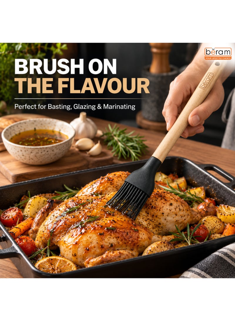 BERAM Silicone Basting Brush for Cooking, Baking & BBQ, Heat Resistant Pastry Brush with Natural Wooden Handle, Flexible Food Grade Silicone Bristles, Oil Butter Sauce Marinade Brush for Grilling, Black - Image 5