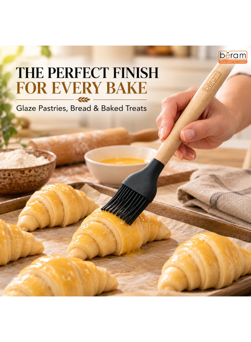 BERAM Silicone Basting Brush for Cooking, Baking & BBQ, Heat Resistant Pastry Brush with Natural Wooden Handle, Flexible Food Grade Silicone Bristles, Oil Butter Sauce Marinade Brush for Grilling, Black - Image 4