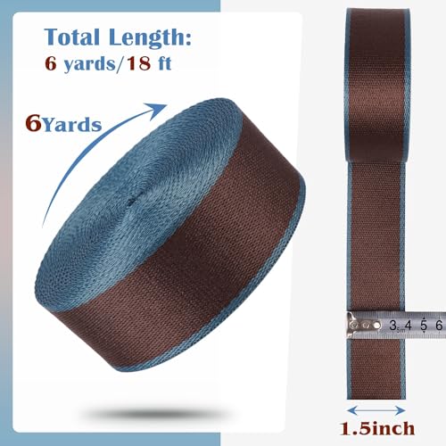 PECMER Webbing 1.5 Inch- 6 Yards Polyester 1.5 Webbing Strap Dark Brown Blue for Bags-Cotton Webbing 1.5 Inch for Purse Straps Ribbon 1 1/2 inch (Dark Brown Blue) - Image 2