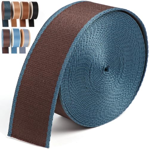 PECMER Webbing 1.5 Inch- 6 Yards Polyester 1.5 Webbing Strap Dark Brown Blue for Bags-Cotton Webbing 1.5 Inch for Purse Straps Ribbon 1 1/2 inch (Dark Brown Blue) - Image 1