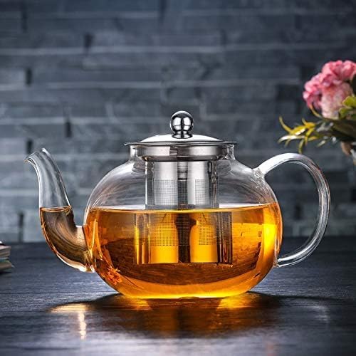 ShreejiIH Round Shape Glass Teapot with Infuser Kettle for Loose Leaf Blooming Tea Stovetop Microwave Safe Glass Heat Resistant Capacity 400ml Multicolor