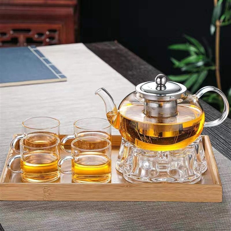 ShreejiIH Round Shape Glass Teapot with Infuser Kettle for Loose Leaf Blooming Tea Stovetop Microwave Safe Glass Heat Resistant Capacity 400ml Multicolor