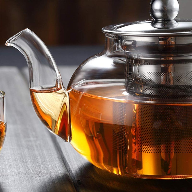 ShreejiIH Round Shape Glass Teapot with Infuser Kettle for Loose Leaf Blooming Tea Stovetop Microwave Safe Glass Heat Resistant Capacity 400ml Multicolor