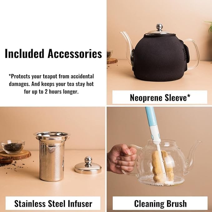ShreejiIH Round Shape Glass Teapot with Infuser Kettle for Loose Leaf Blooming Tea Stovetop Microwave Safe Glass Heat Resistant Capacity 400ml Multicolor