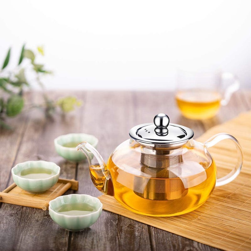 ShreejiIH Round Shape Glass Teapot with Infuser Kettle for Loose Leaf Blooming Tea Stovetop Microwave Safe Glass Heat Resistant Capacity 400ml Multicolor