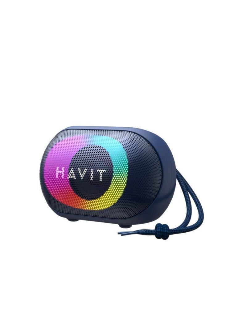هافيت مكبر صوت بلوتوث لاسلكي مقاوم للماء ببطارية تدوم 11 ساعة، مع إضاءة RGB وصوت ستيريو عالي الجودة، راديو FM، دعم USB وSD وAUX، مكالمات بدون استخدام اليدين وتأثيرات إضاءة ديناميكية – سماعة محمولة للرحلات والحفلات والاستخدام المنزلي – أزرق - Image 2