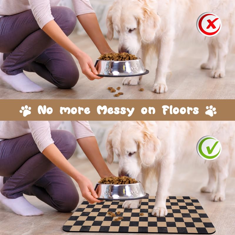 Zoeeya Dog Food Mats for Floors Waterproof, Pet Water Bowl Mats Pet Feeding Absorbent Placemats Plaid 12 * 20 inch - Image 3